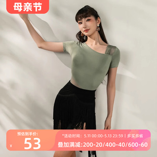 YES拉丁舞服装 练功服网纱拼接YS337 短袖 舞衣国标舞上衣女春夏新款