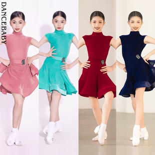 Dancebaby拉丁舞比赛女童规定服2026新款无袖反V领丝绒赛服DAS722