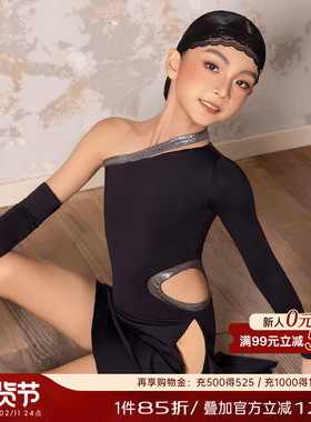 Dancebaby拉丁舞服女童舞蹈服2025新款练功冬装比赛长袖连衣裙D78