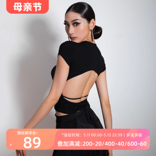 练功服成人女2024新款 YES拉丁舞服装 舞衣秋带胸垫圆领短上衣YD100