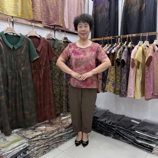 妈妈夏装国风t恤衫短袖女40-50岁今年流行圆领花色休闲套裤