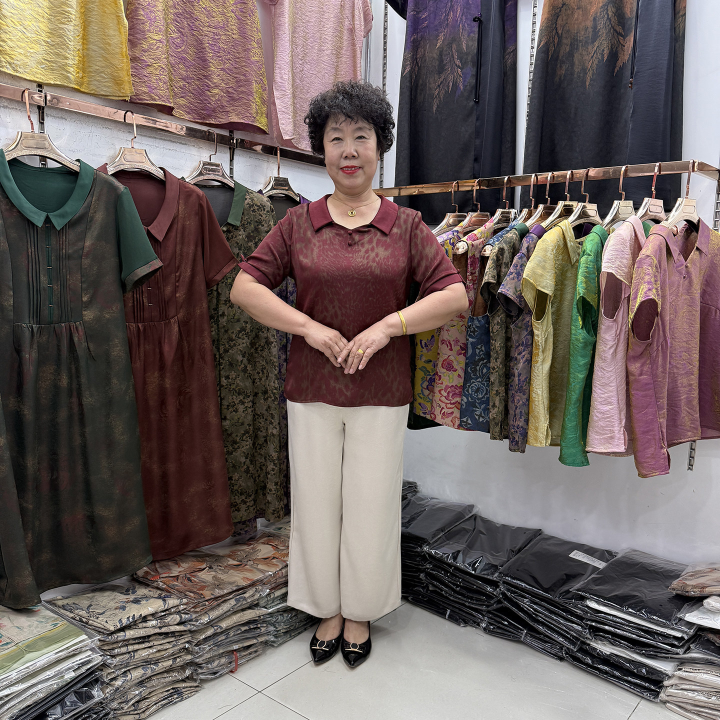 中年妈妈夏装新款翻领桑蚕丝t恤短袖女2025高贵豹纹休闲时尚套装