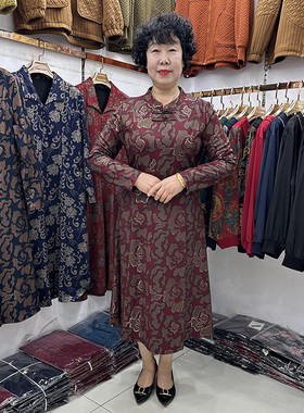 中老年大圆领时尚妈妈连衣裙