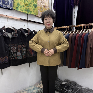 翻领撞色休闲风衣外套女格子衬衫 200斤夹克上衣中年妈妈秋装 新品