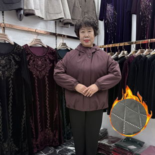 中年妈妈冬季新款休闲连帽棉服外套女小个子宽松棉袄短款夹克保暖