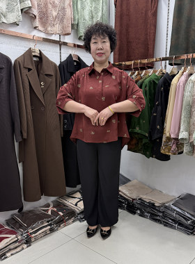 妈妈夏装翻领绣花桑蚕丝衬衫小个子遮肉蝙蝠袖奶奶休闲洋气两件套