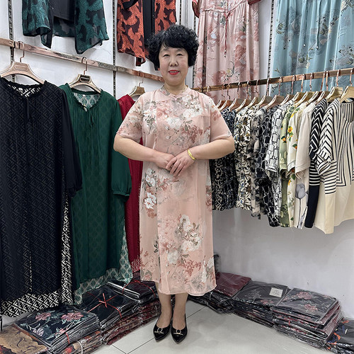 妈妈香云纱改良旗袍假两件连衣裙