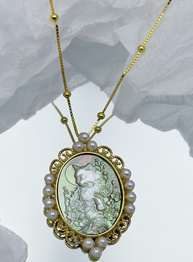 S925纯银贝雕极光Cameo猫咪吊坠