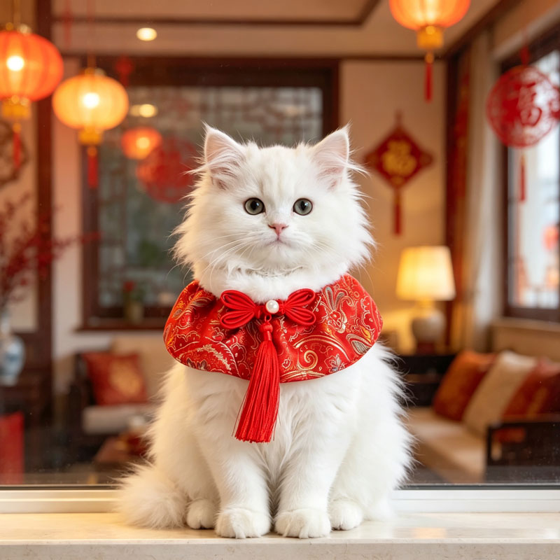 猫咪新年围巾围兜狗狗口水巾围脖宠物脖子饰品拜年过年装扮拍照