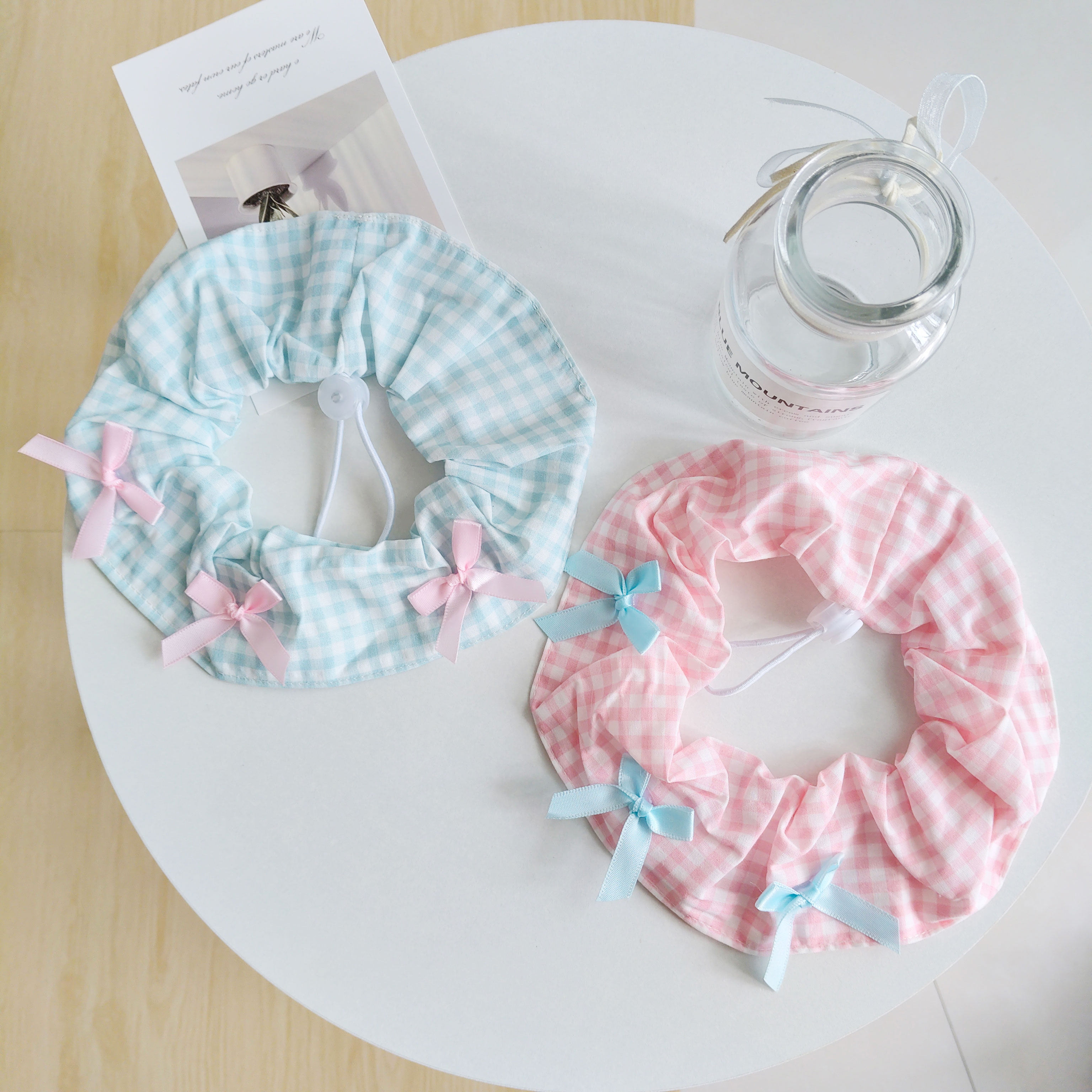 狗狗粉色少女心宠物猫咪拼色波点韩版口水巾格子项圈围兜围嘴小狗