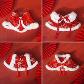 小猫咪新年红色云肩狗狗围脖脖套宠物披肩装 饰用品流苏蝴蝶结拍照