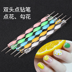 美甲工具点花笔双头点钻笔 指甲油胶点花彩绘珠花勾画波点笔5支装