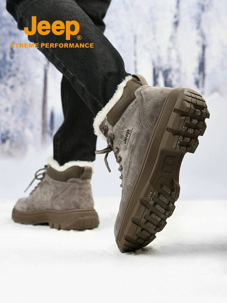 JEEP SNOW BOOTS MENS WINTER PLUS VELVET WARM HIGH-TOP SPORTS COTTON SHOES LEATHER MARTIN BOOTS NON-SLIP MOUNTAINEERING TOOLING BOOTS