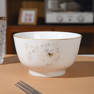 轻奢金边面碗汤碗微波炉适用高脚碗 玉珑1992陶瓷饭碗家用吃饭新款