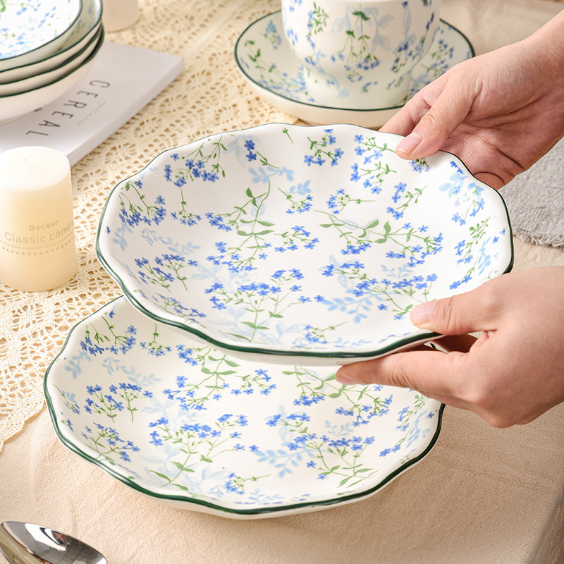 网红家用时尚新款薰衣草碎花陶瓷六角盘小清新陶瓷餐具碗盘组合,餐饮具,盘,淘宝优惠券,粉丝福利购,淘宝优惠卷