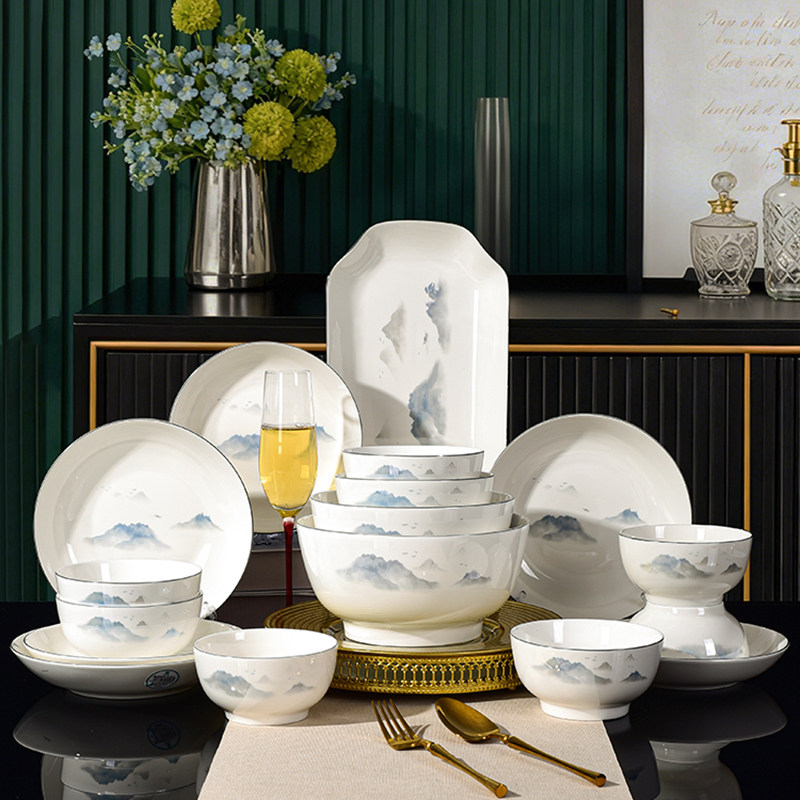 中式陶瓷套装吃饭碗米饭碗菜碗菜盘面盘沙拉盘鱼盘耐高温家用精美,餐饮具,碗,淘宝优惠券,粉丝福利购,淘宝优惠卷