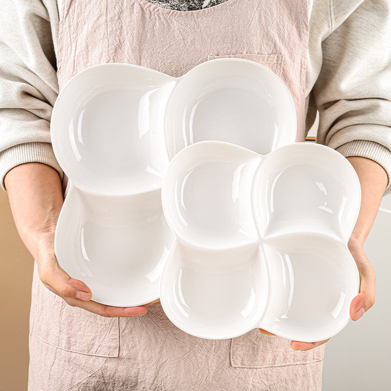 纯白家用陶瓷盘菜盘分装盘分格盘小吃盘凉菜盘点心盘可微波耐高温
