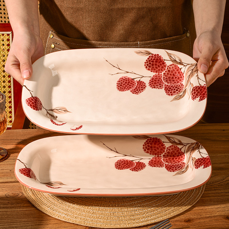 精致国风陶瓷蒸鱼盘沙拉盘甜品盘点心盘海鲜盘方形盘耐高温中式盘
