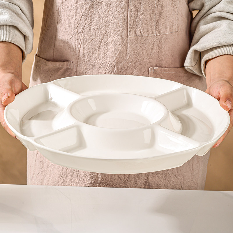 纯白陶瓷盘分装盘分格盘五格盘凉菜盘卤菜盘水果盘点心盘耐高温盘