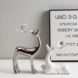 福鹿水晶球摆件轻奢高档家居客厅玄关装饰品电视柜酒柜创意陶瓷