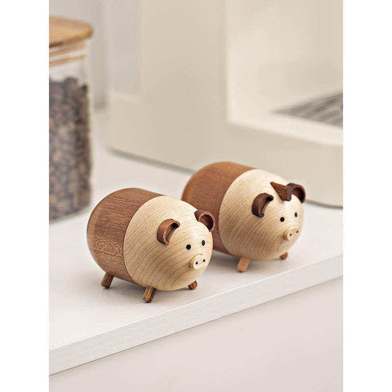 乌檀木小猪牙签盒家用实木创意牙签收纳罐可爱动物装饰送礼小摆件