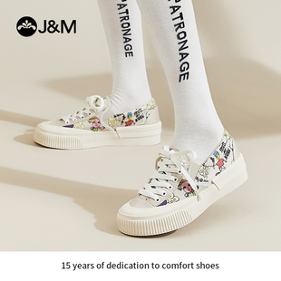 涂鸦休闲女鞋 2024春季 J&M 新款 百搭系带平底帆布鞋 快乐玛丽 时尚