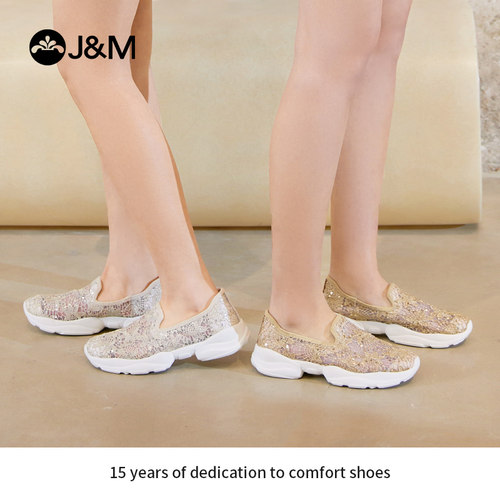 J&M/快乐玛丽亮片透气网纱健步鞋
