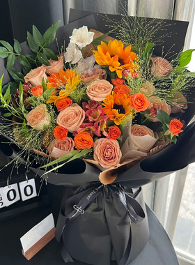 生日鲜花3朵向日葵卡布奇诺玫瑰花束鲜花速递同城配送重庆花店