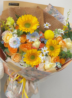 生日鲜花3朵向日葵玫瑰混搭花束礼物鲜花速递同城配送重庆花店