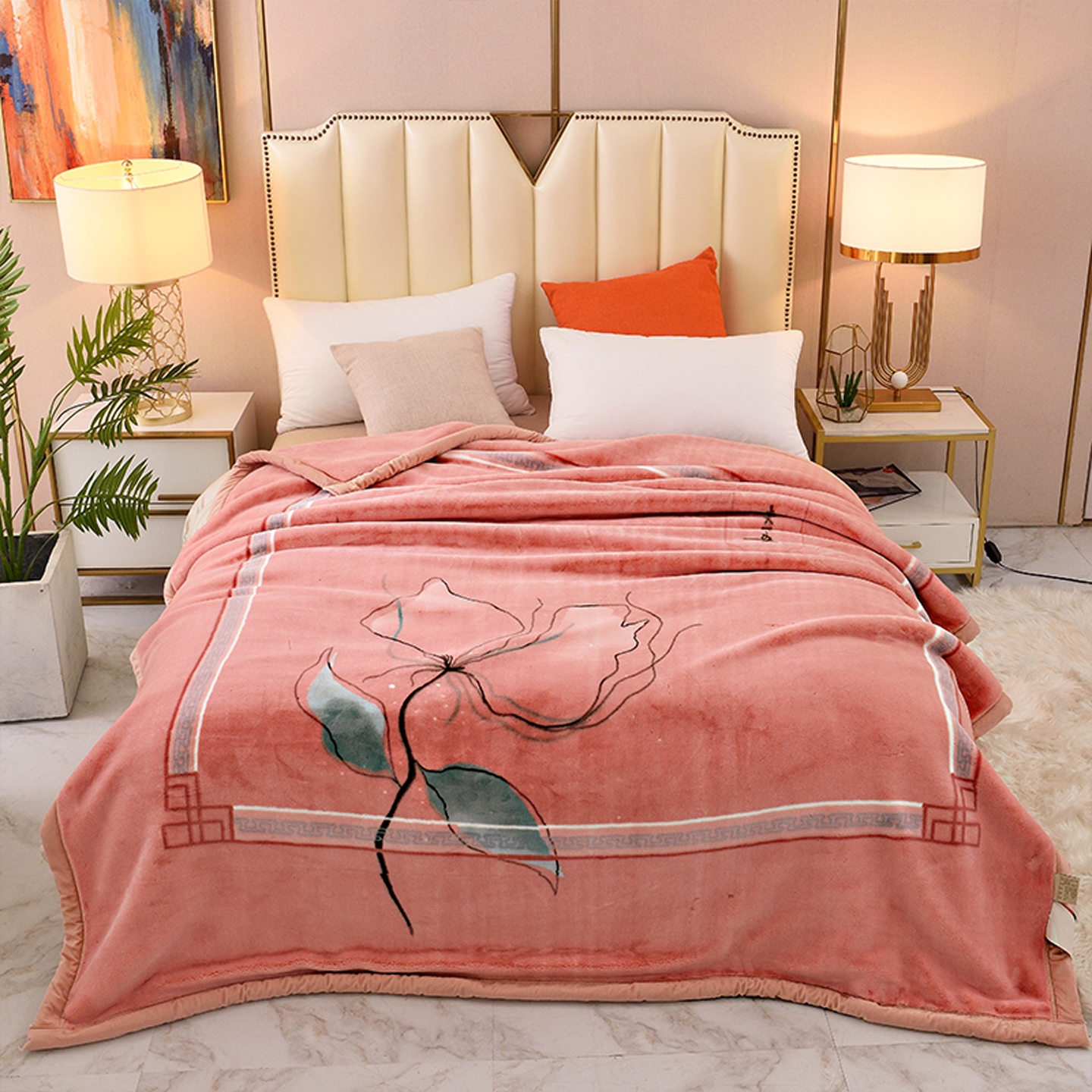 高档轻奢仿羊毛毯羊绒秋冬保暖加厚双层云毯8斤9阳绒盖毯婚庆送礼