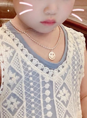 999纯银珠笑脸项链短款宝宝男女锁骨毛衣链生日儿童节礼物潮男酷