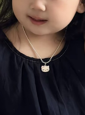 999纯银Hellokitty猫吊坠项链女款可爱凯蒂猫女孩儿童亲子宝宝