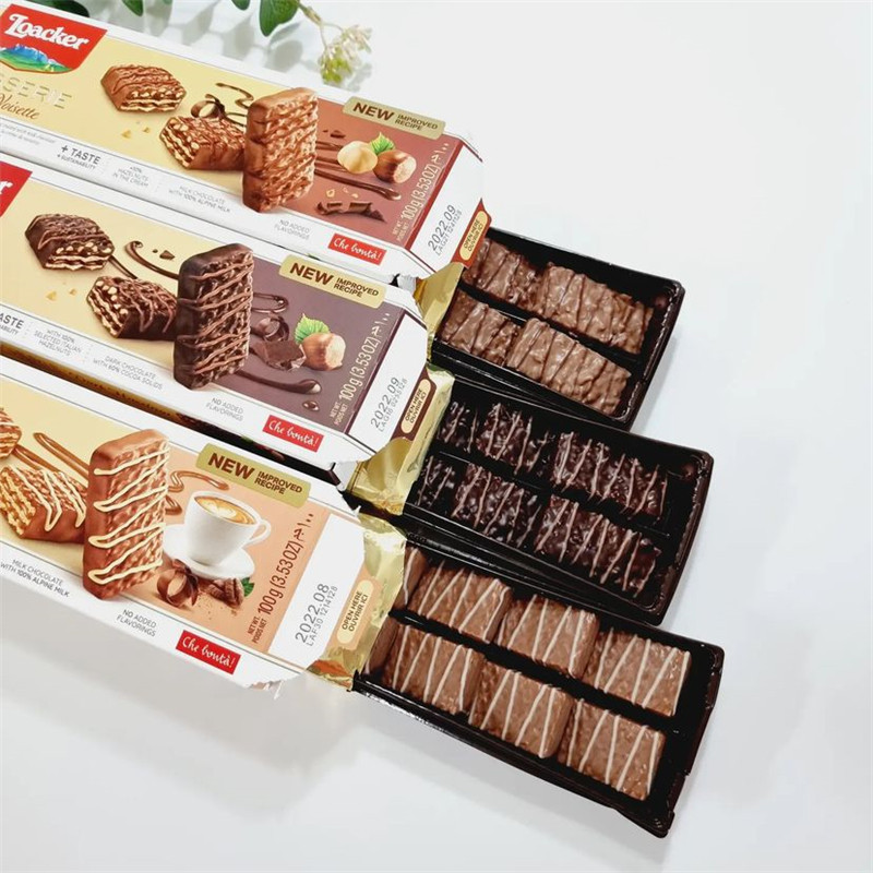 意大利进口零食莱家榛子卡布奇诺椰子可可黑巧克力涂层威化饼干