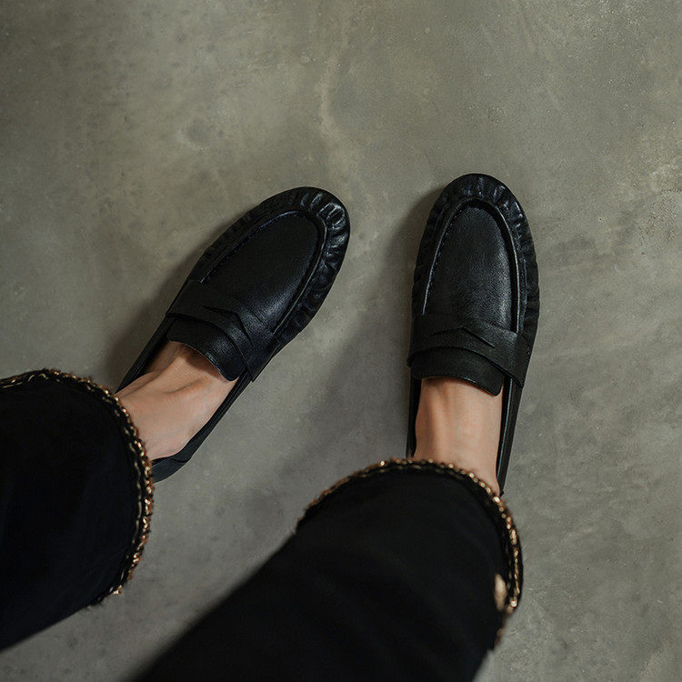 2026新款头层水洗牛皮复古风轻便缝制洋气高级气质百搭深口单鞋,女鞋,深口单鞋,淘宝优惠券,粉丝福利购,淘宝优惠卷