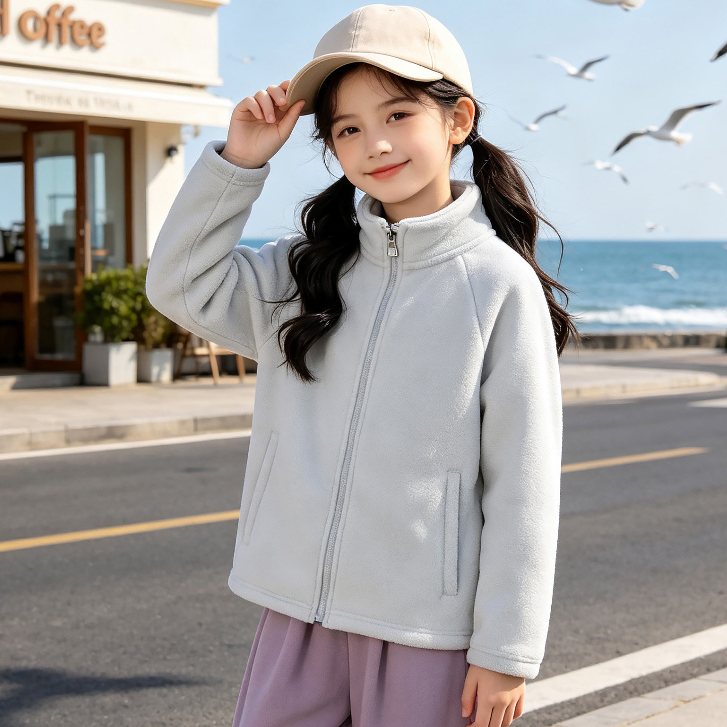 女童摇粒绒上衣春秋立领外套儿童秋冬加厚保暖童装女孩冲锋衣内胆