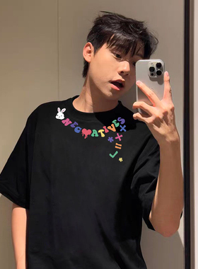 【董又霖/胡彦斌主理】xxDESIGN彩色兔子印花男女情侣美式短袖T恤