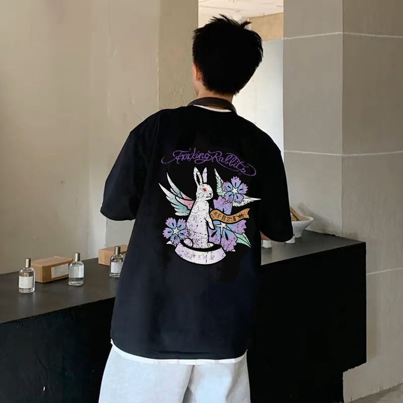 #FR2月桃色情兔美式复古短袖T恤