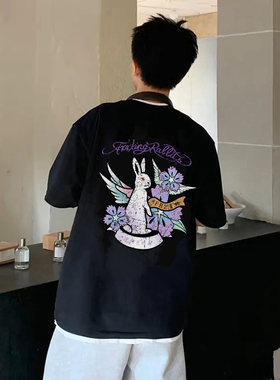 #FR2 日本东京店铺限定月桃色情兔男女情侣美式复古短袖T恤