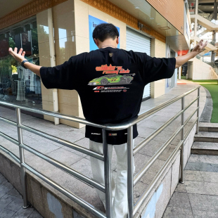 T恤 复古街头短袖 WildX 兰博赛车印花小领口国潮百搭情侣男女美式