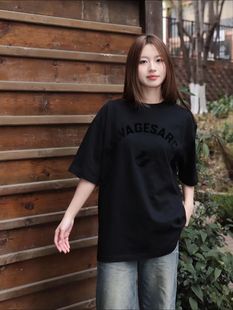 THE SALVAGES FASHION CLUB圆弧字母印花男士情侣夏季宽松短袖T恤