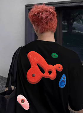 MerryWannaBe MWB capper同款攀岩模块字母印花男女美式短袖T恤