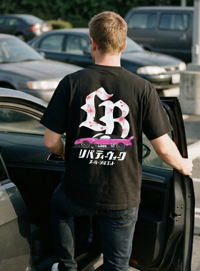 TBC x LB 联名复古日系JDM汽车文化印花男女情侣美式街头短袖T恤