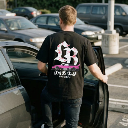 TBC x LB 联名复古日系JDM汽车文化印花男女情侣美式街头短袖T恤