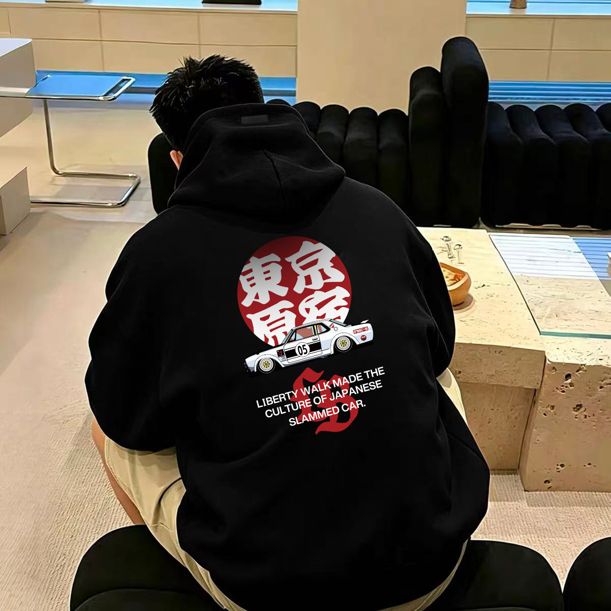 LIBERTY WALK日本东京原宿改装汽车文化男女情侣美式街头连帽卫衣