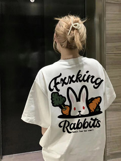 #FR2 Fxxking Rabbits 小众潮牌新款男女情侣夏季纯棉宽松短袖T恤