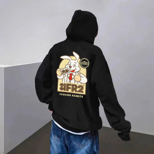 #FR2 X Juice陈冠希主理联名果汁兔子男女情侣美式复古连帽卫衣