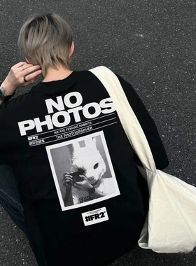 #FR2 No Photos T-Shirt 标语印花男女情侣日系夏季纯棉短袖T恤