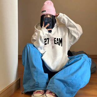 2727WORLD 法老同款爱心钥匙印花连帽卫衣国潮美式复古街头帽衫