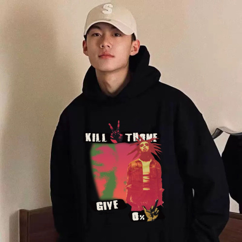 偷米同款YUNGTRAPLIFE抓绒帽衫