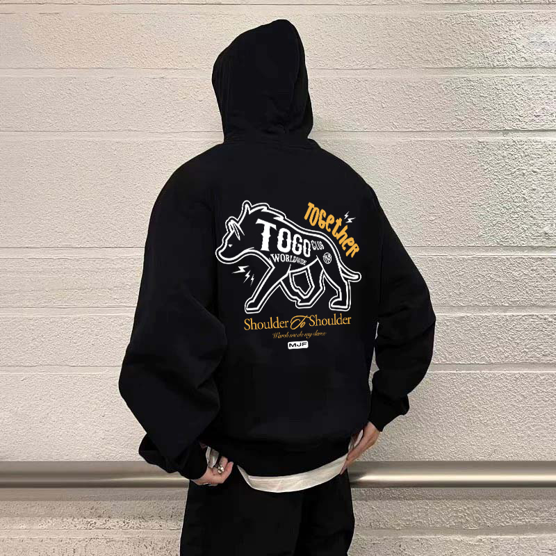 E.SO瘦子同款土狗印花连帽卫衣